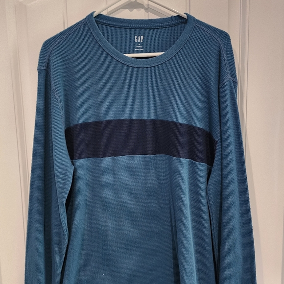 GAP Blue Long Sleeve Thermal Waffle Tee - Picture 1 of 4